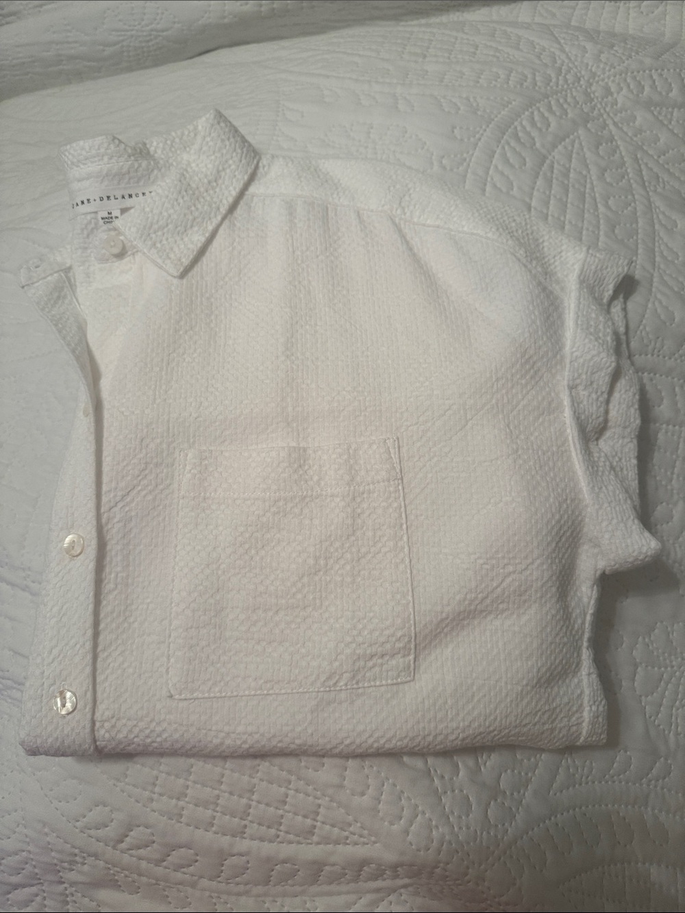 White Textured Button-Up Shirt